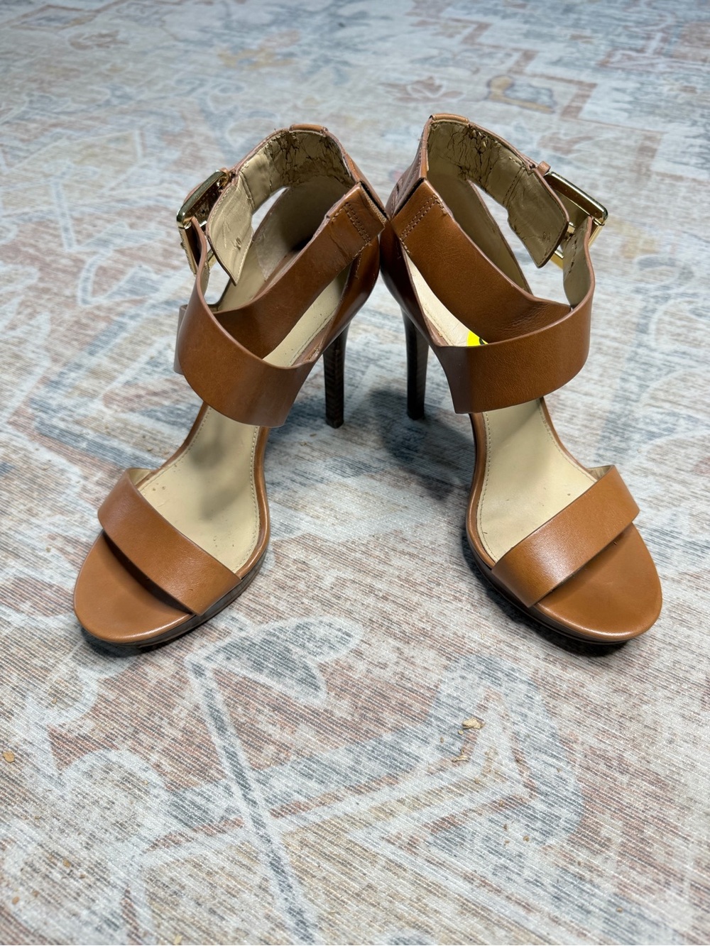 Michael Kors Cognac Leather High Heel Ankle-Strap Sandals